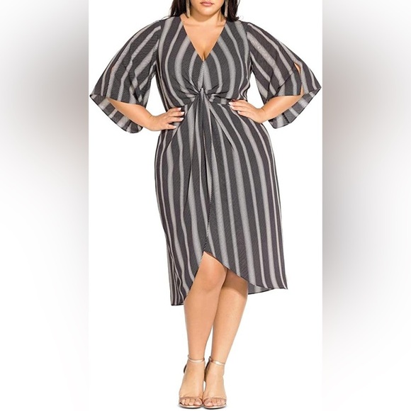 NWT City Chic Phonic Stripe Twist-Front Dress - Picture 1 of 7